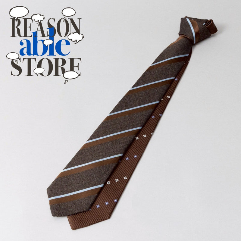 【ワケアリ】リバーシブルレジメンタル小紋ラインタイBROWN